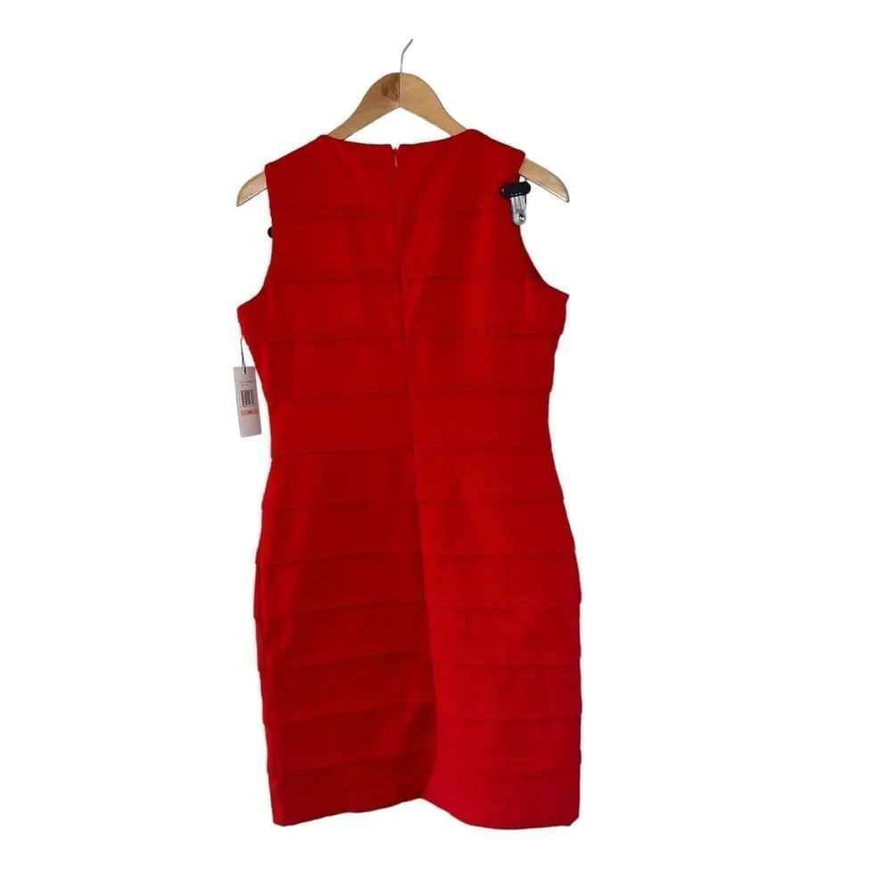 Calvin Klein red sleeveless sheath tiered zip back soft stretchy dress - Picture 5 of 11